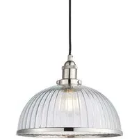 Hansen Ribbed Glass Pendant Light - Clear, Bright Nickel