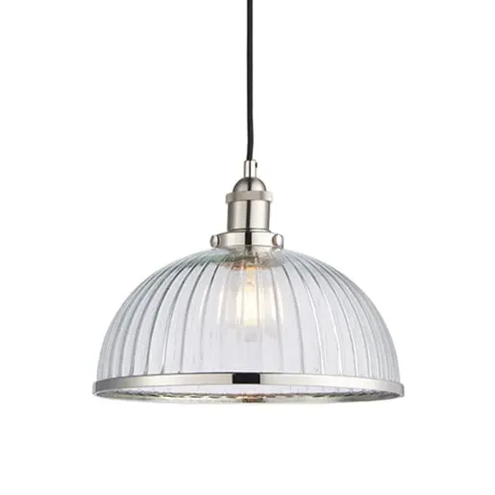 Hansen Ribbed Glass Pendant Light - Clear, Bright Nickel