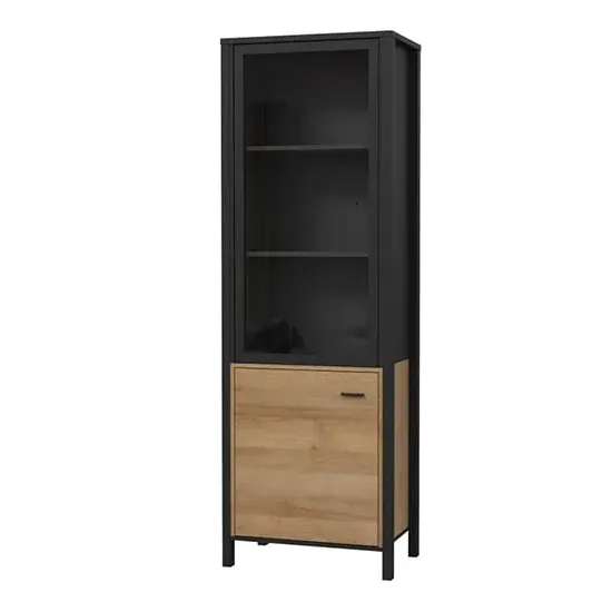 Harbor Display Cabinet with Glass Door - Black, Oak image