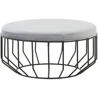 Harbor Round Stool with Caged Base - Grey, Velvet