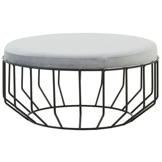 Harbor Round Stool with Caged Base - Grey, Velvet