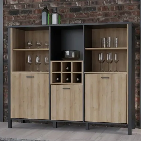 Harbor Shelving Unit with 3 Doors - Black, Oak