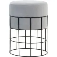 Harbor Straight Stool with Caged Base - Grey, Velvet