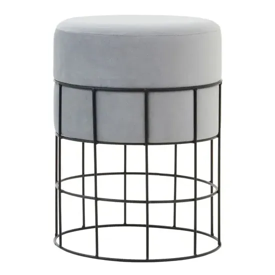 Harbor Straight Stool with Caged Base - Grey, Velvet image