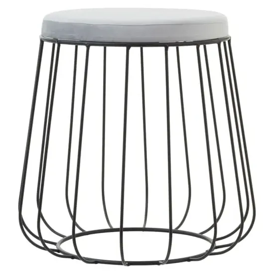 Harbor Tall Stool with Caged Base - Grey, Velvet