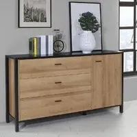 Harbor Wooden Sideboard with 1 Door 3 Drawers - Black, Oak