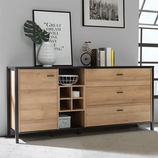 Harbor Wooden Sideboard with 3 Drawers - Black, Oak image