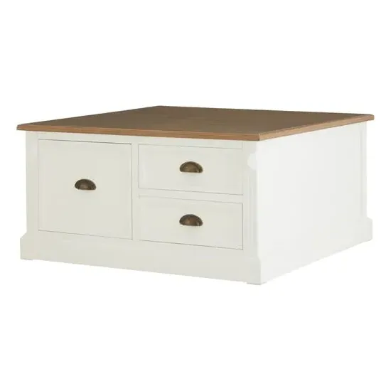 Hardtik Coffee Table with 3 Drawers - White, Fir Wood image