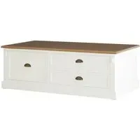 Hardtik Low Coffee Table with Drawers - White, Fir Wood