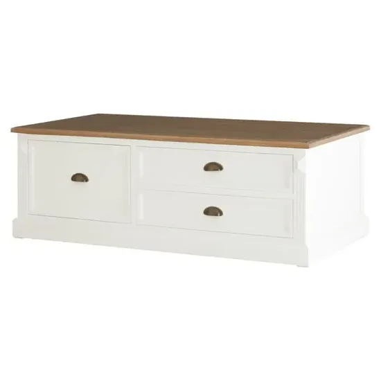 Hardtik Low Coffee Table with Drawers - White, Fir Wood