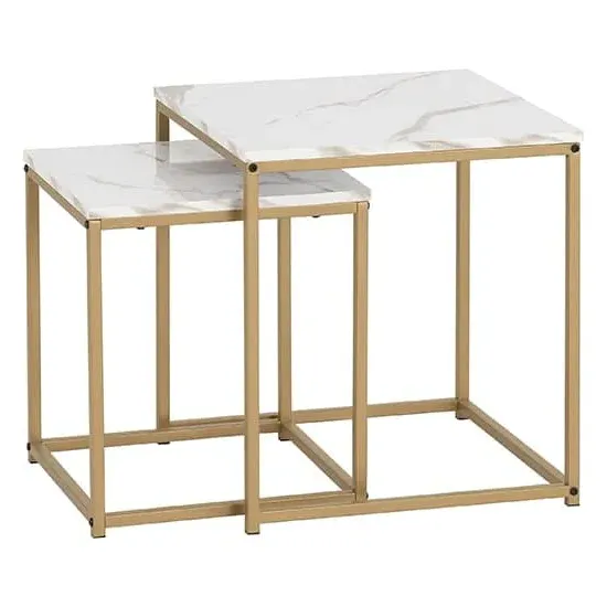 Hargrove Wooden Nest of 2 Tables - White, Marble Effect image
