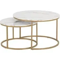 Hargrove Wooden Nesting Coffee Tables - White, Marble Effect