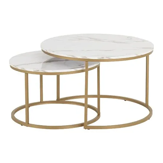 Hargrove Wooden Nesting Coffee Tables - White, Marble Effect image