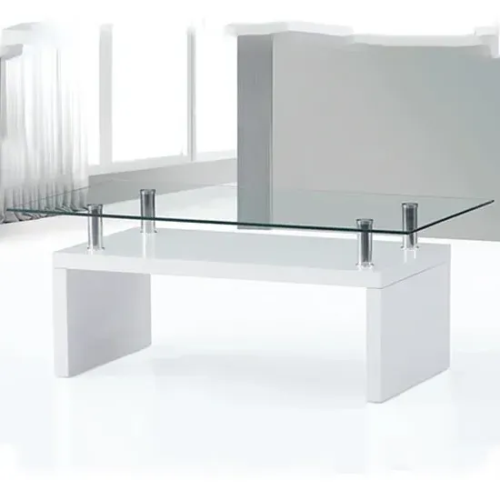 Harita Coffee Table - White, Clear Glass