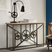 Harlow Console Table with Wheel - Hardwood, Reclaimed Metal