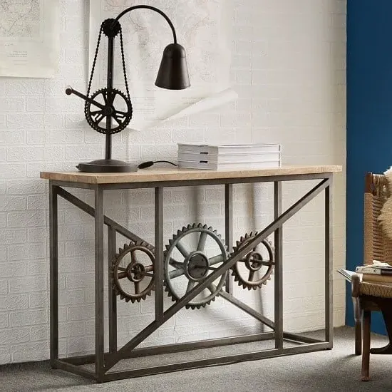 Harlow Console Table with Wheel - Hardwood, Reclaimed Metal image