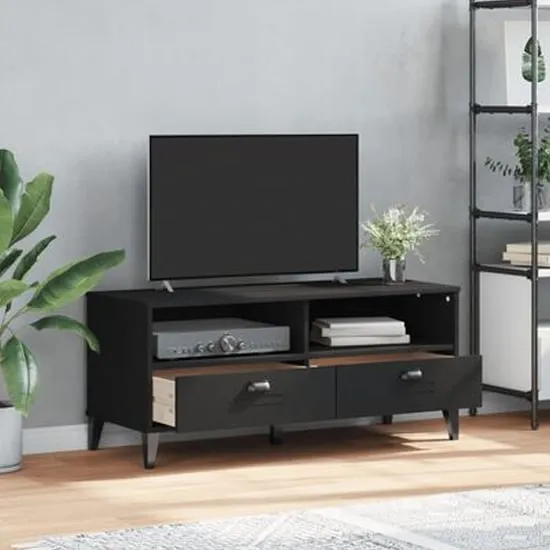 Harlow TV Stand with 2 Drawers - Black, Pine Wood