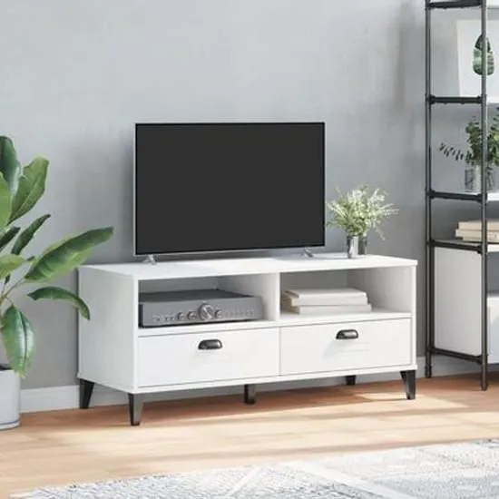 Harlow TV Stand with 2 Drawers - White, Pine Wood image