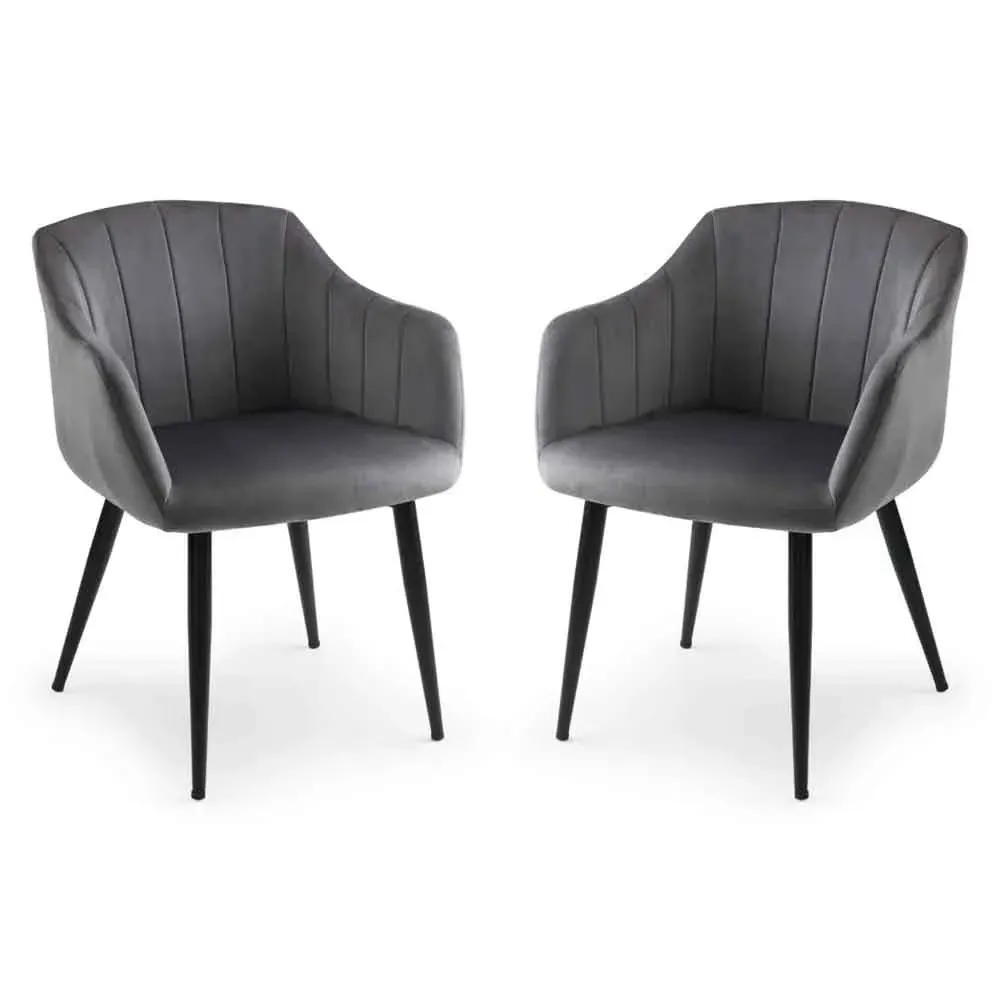Harnio Dining Chairs with Scalloped Back (Pair) - Grey, Velvet product