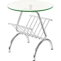 Harris Round Magazine Rack Table - Clear Glass, Chrome