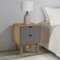 Harrow Bedside Cabinet with 2 Drawers - Grey Brown, Pinewood alternate view