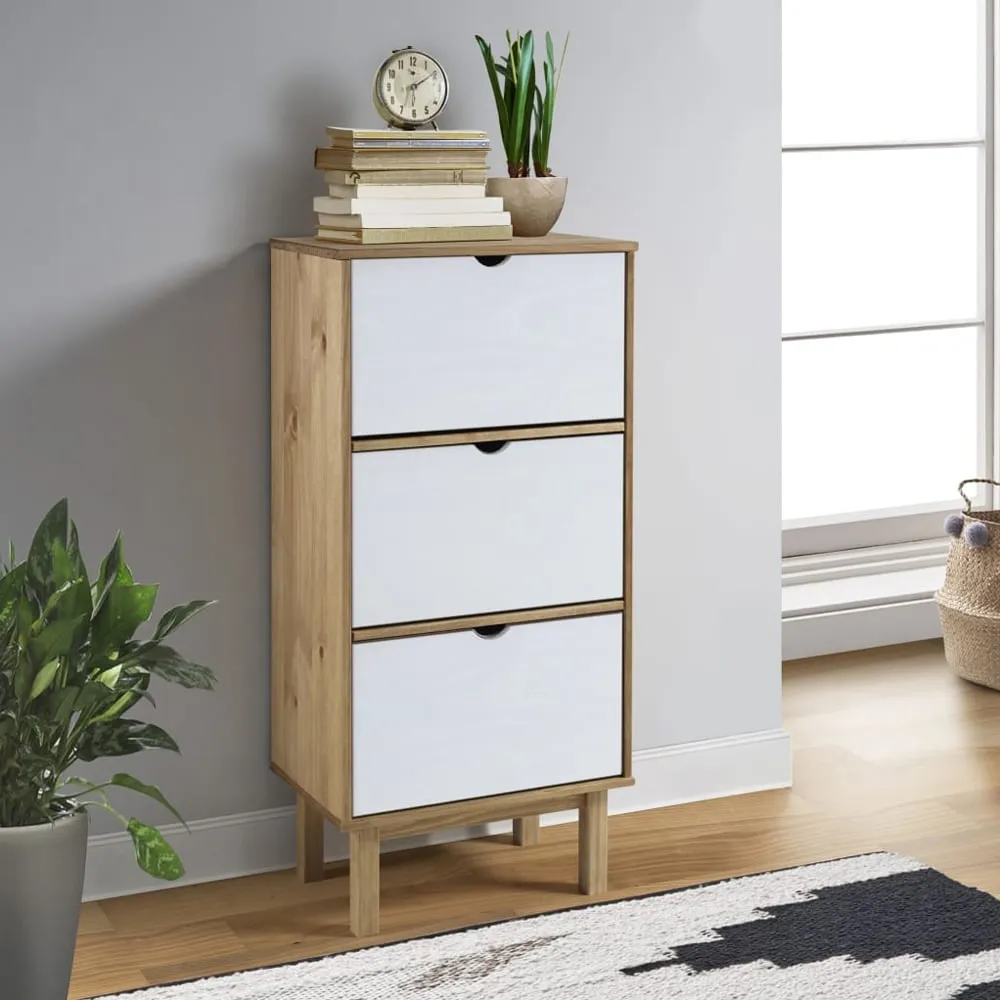 Harrow Shoe Storage Cabinet with 3 Drawers - White, Pine