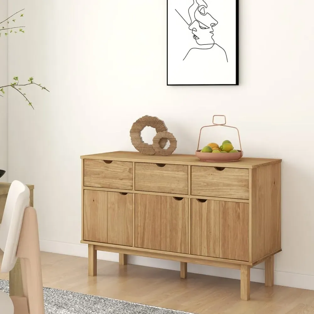 Harrow Wooden Sideboard with 3 Doors 3 Drawers - Brown, Pine