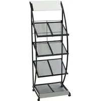 Hart 4-Shelf Magazine Rack with Wheels - Black, Metal