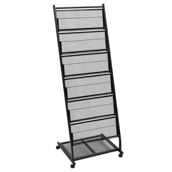 Hart 6-Shelf Magazine Rack with Wheels - Black, Metal image