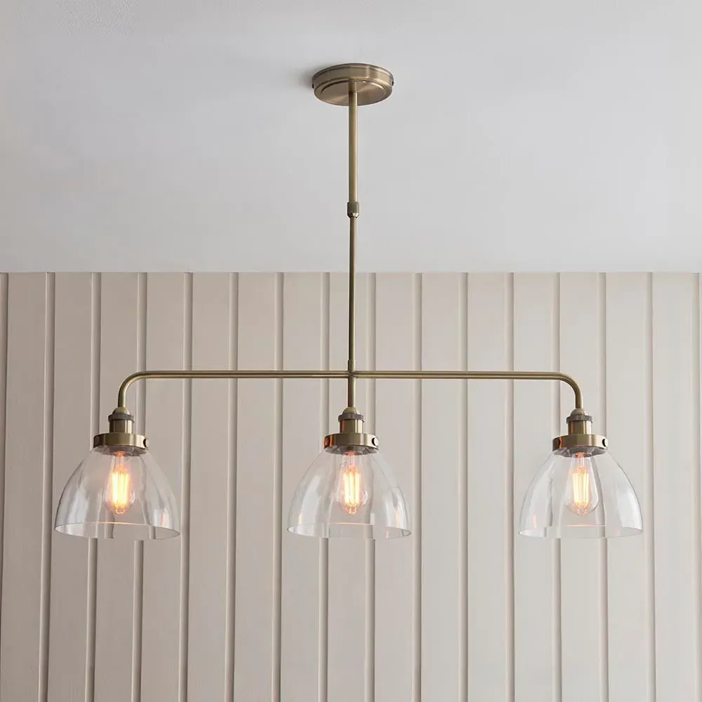 Hartford 3 Light Glass Pendant Ceiling Light - Antique Brass image