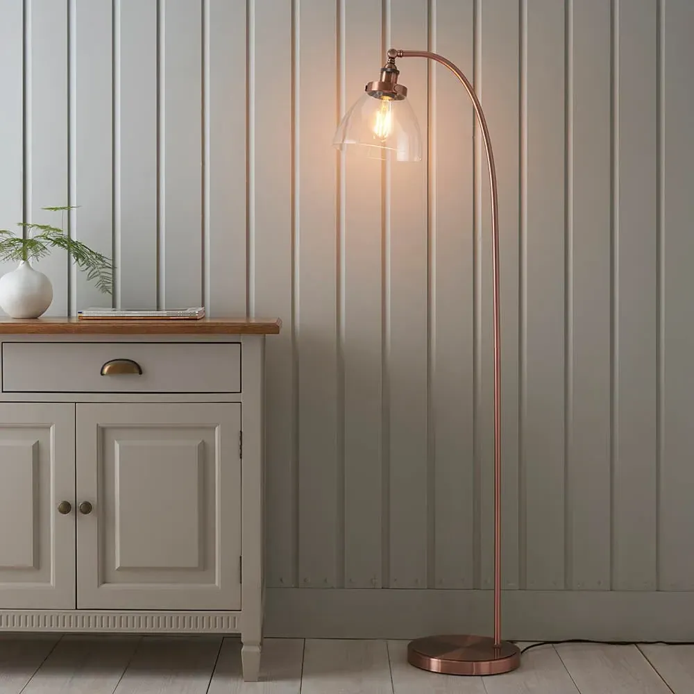 Hartford Adjustable Floor Lamp - Aged Copper, Clear Glass