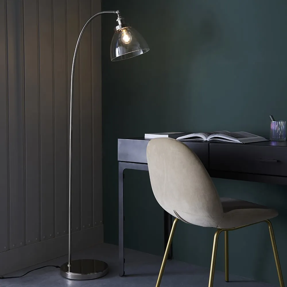Hartford Adjustable Floor Lamp - Bright Nickel, Clear Glass