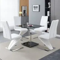 Hartley Bistro Dining Table with 4 Demi Z Chairs - Black Glass