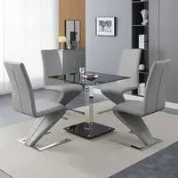 Hartley Bistro Dining Table with 4 Demi Z Chairs - Black Glass