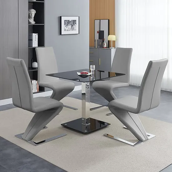 Hartley Bistro Dining Table with 4 Demi Z Chairs - Black Glass