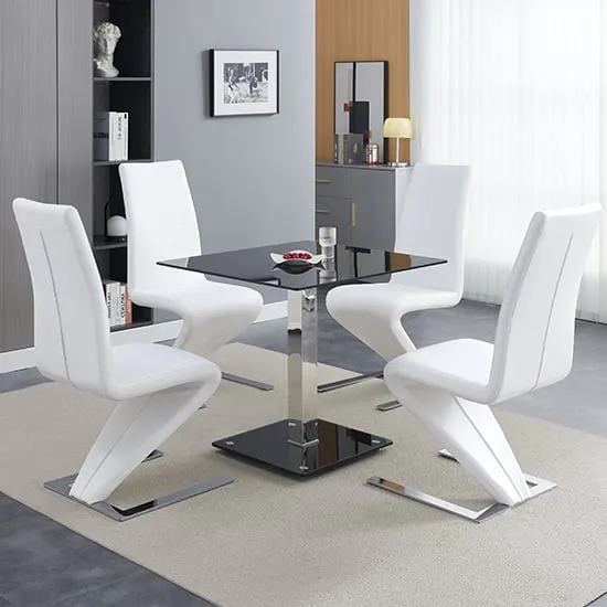 Hartley Bistro Dining Table with 4 Demi Z Chairs - Black Glass