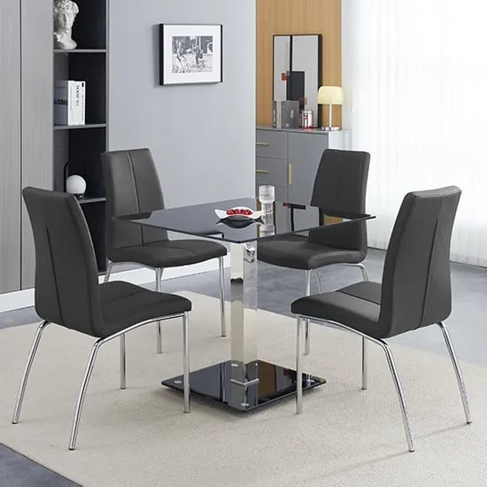 Hartley Bistro Dining Table with 4 Opal Chairs - Black Glass