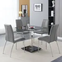 Hartley Bistro Dining Table with 4 Opal Grey Chairs - Black Glass