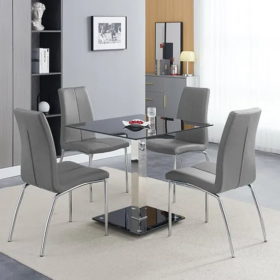 Hartley Bistro Dining Table with 4 Opal Grey Chairs - Black Glass