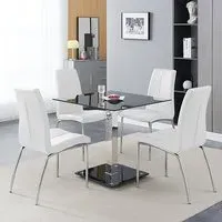 Hartley Bistro Dining Table with 4 Opal White Chairs - Black Glass