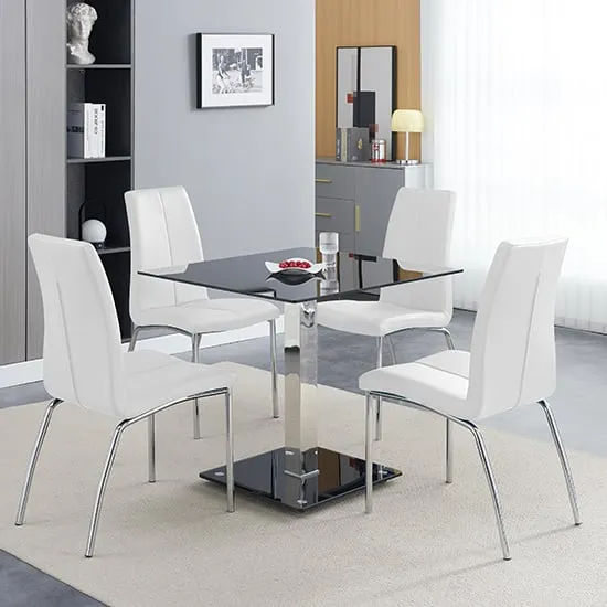 Hartley Bistro Dining Table with 4 Opal White Chairs - Black Glass