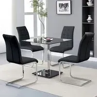 Hartley Bistro Dining Table with 4 Paris Chairs - Black Glass