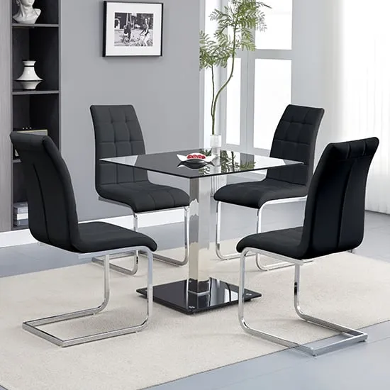 Hartley Bistro Dining Table with 4 Paris Chairs - Black Glass