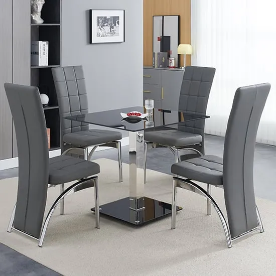 Hartley Bistro Dining Table with 4 Ravenna Grey Chairs - Black Glass