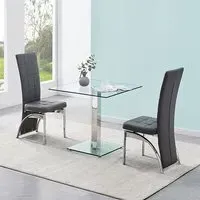 Hartley Glass Dining Table with 2 Ravenna Chairs - Clear, Grey