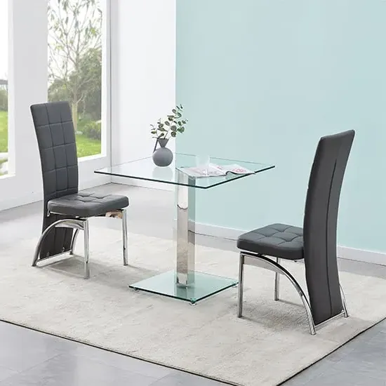 Hartley Glass Dining Table with 2 Ravenna Chairs - Clear, Grey