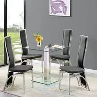 Hartley Glass Dining Table with 4 Chicago Chairs - Clear, Black