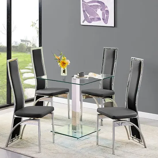 Hartley Glass Dining Table with 4 Chicago Chairs - Clear, Black