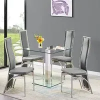 Hartley Glass Dining Table with 4 Chicago Chairs - Clear, Grey