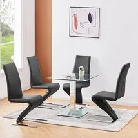 Hartley Glass Dining Table with 4 Demi Z Chairs - Clear, Black